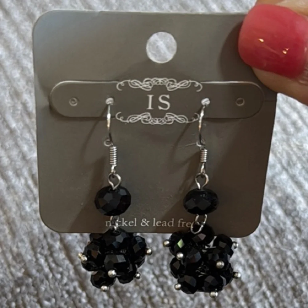 Black Beaded Dangle Earrings, Nickel & Lead free, 1.5” Dangle, Sparkly, NWT